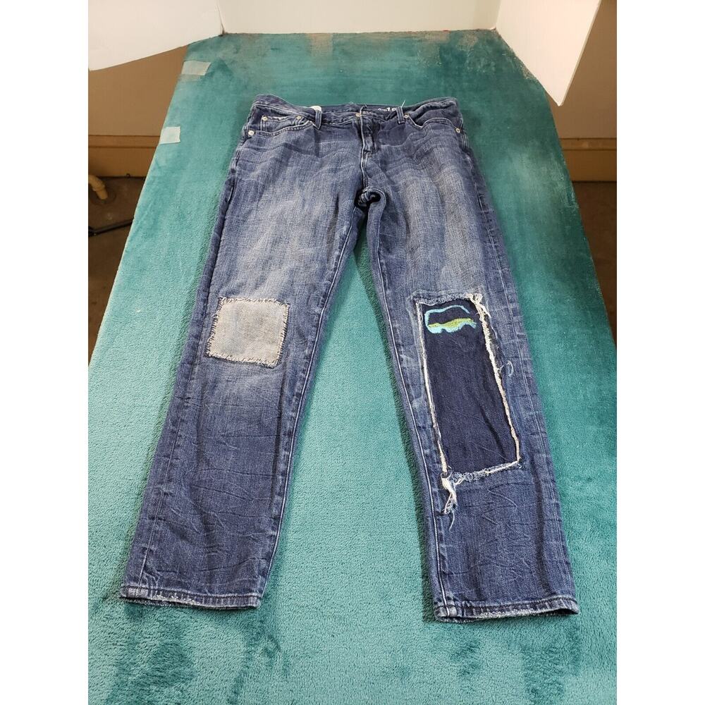 Gap Jeans Sz 28 Womens Blue Denim Cotton Ladies Mid Rise Patchwork Boyfriend